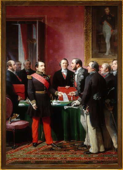 Napoleon III Presenting Baron Haussmann with the Decree Annexing the Neighboring Communes (February 16) by Adolphe Yvon