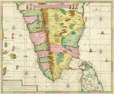 Map of Southern India and Ceylon, after Adriaan Reland by Adriaan Reland