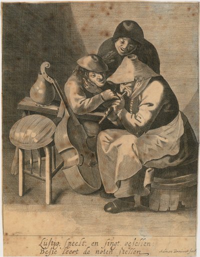 Flute Player and Two Peasants by Adriaen Brouwer