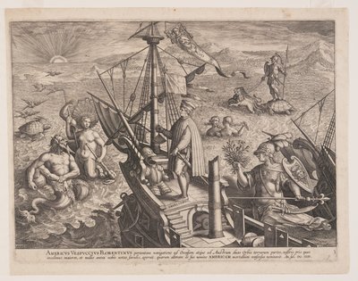 Amerigo Vespucci on His Ship, from Americae Retectio (The Discovery of America) by Adriaen Collaert