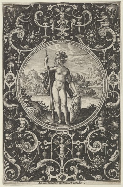 Minerva in a Decorative Frame with Grotesques, from the Judgment of Paris by Adriaen Collaert