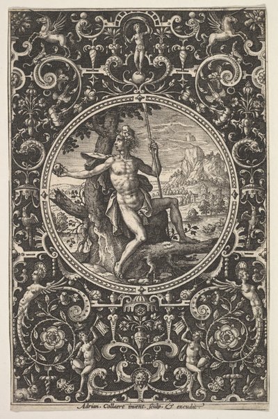 Paris in a Decorative Frame with Grotesques by Adriaen Collaert