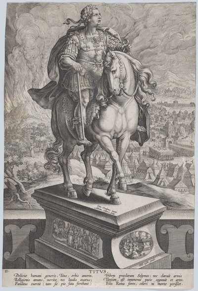 Plate 11: Equestrian Statue of Titus, Seen Three-Quarters to the Right, Mount Vesuvius by Adriaen Collaert