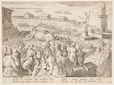 Whale Hunt by the Emperor Claudius in the harbour at Ostia, plate 19 in the Venationes Ferarum, Avium, Piscium series by Adriaen Collaert