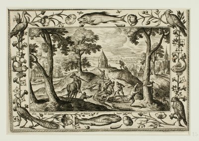 Wolf Hunt, from Landscapes with Old and New Testament Scenes and Hunting Scenes by Adriaen Collaert
