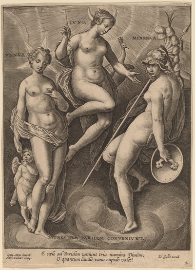 Venus, Juno and Minerva by Adriaen Collaert after Jan van der Straet