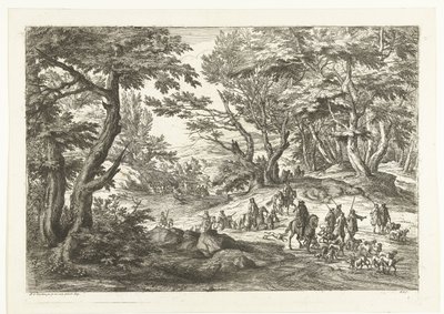 Landscape with Hunting Party by Adriaen Frans Boudewyns