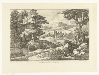 Landscape with Two Figures Along a Road, a Church in the Distance by Adriaen Frans Boudewyns