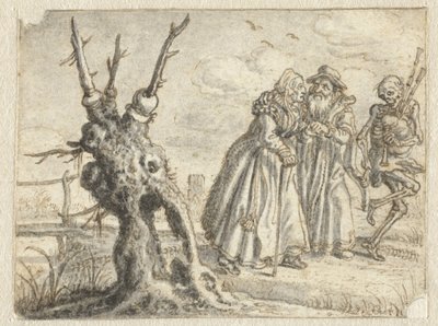 Elderly Man and Woman Willingly Following Death Playing Bagpipes by Adriaen Pietersz van de Venne