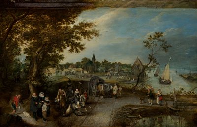 Landscape with Figures and a Village Fair by Adriaen Pietersz. van de Venne