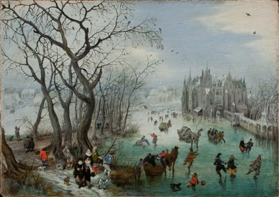 Winter Landscape with Skaters near a Castle by Adriaen Pietersz van de Venne