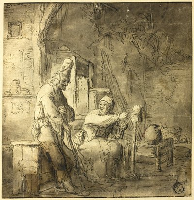 Old Peasant Couple in Cottage by Adriaen van Ostade