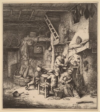 Peasant Family in an Interior with the Mother Feeding a Child by Adriaen van Ostade