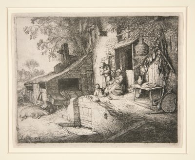 Woman Spinning at a Cottage Door by Adriaen van Ostade