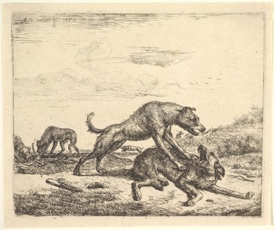 Fighting Dogs, from Different Animals by Adriaen van de Velde