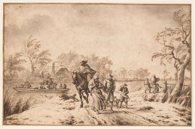 Autumn Landscape with Travellers and Ferry by Adriaen van de Velde