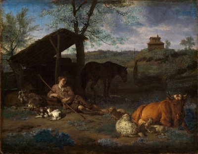 Resting Shepherd with His Flock by Adriaen van de Velde