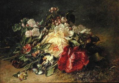 Still Life with Roses and Pansies by Adriana Joanna Haanen
