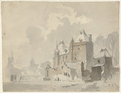 View of a Fantasized (?) Castle Near a Town by Adrianus Eversen