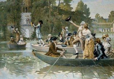 Serenade au Peer Trianon, illustration of a serenade in tribute to Queen Marie Antoinette (1755-1793) by Adrien Moreau