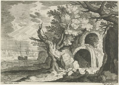 Aqueduct with Waterfall by Egidius  Sadeler (II)