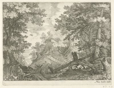 Forest Landscape with Two Hunters and a Dog by Egidius  Sadeler (II)