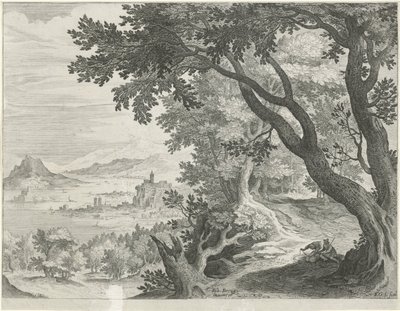 Landscape with Two Figures Under a Tree by Egidius  Sadeler (II)
