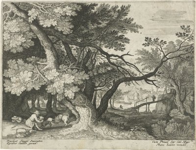 Landscape with Two Hunters (Landscapes from Tyrol) by Egidius  Sadeler (II)