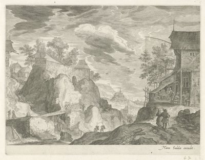 Rocky Landscape with Inn and Houses by Egidius  Sadeler (II)
