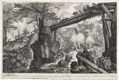 Landscape with Log Bridge over Cataract by Aegidius Sadeler