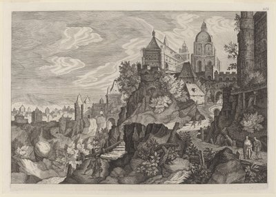 Rocky Landscape in Bohemia by Aegidius Sadeler II after Pieter Stevens