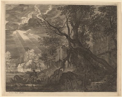 Landscape with Men Fishing by Moonlight by Aegidius Sadeler II after Roelandt Savery