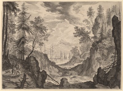 Woodland Scene with a Waterfall by Aegidius Sadeler II after Roelandt Savery