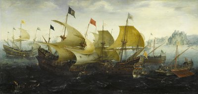 Battle of Cadiz: Dutch and English Ships Attack the Spanish Armada by Aert Anthonisz