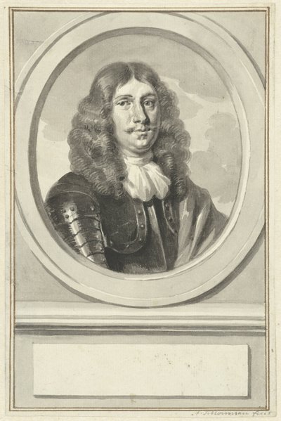 Portrait of Cornelis Evertsen in Armor, in Oval, Facing Right by Aert Schouman