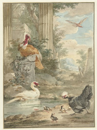 Turkey and Other Birds near Classical Ruins in a Park by Aert Schouman