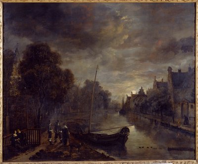 A Canal in a Dutch Town by Moonlight by Aert van der Neer