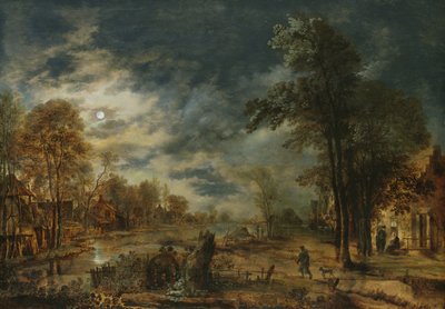 Moonlit Landscape with a Village by Aert van der Neer