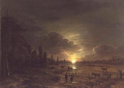 River Landscape with Rising Moon by Aert van der Neer