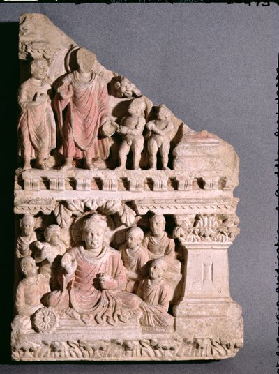Scenes from the Life of Buddha: Offering of a Bowl of Dust and the First Sermon, Greco-Buddhist Style, from Hadda by Afghan School