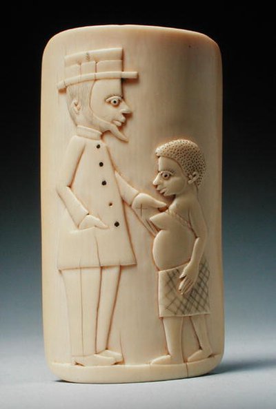Plaque with figures of a European man and an African woman, Congo by African