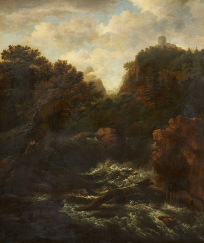 Mountain landscape with waterfall by after Jacob van Ruisdael