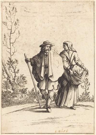 Beggar Couple, with Landscape in Background by After Jacques Callot