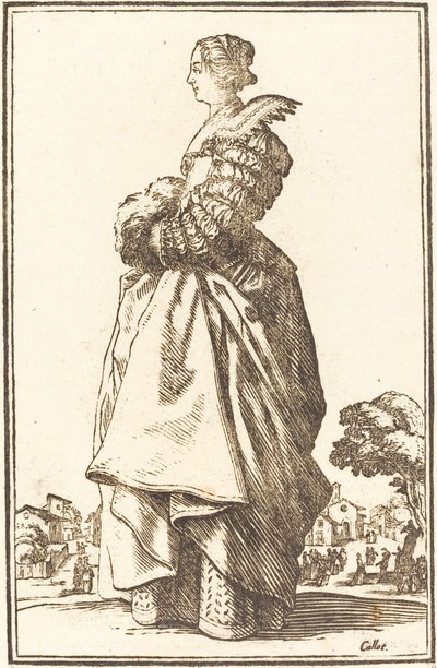 Noble Woman in Profile with her Hands in a Muff by After Jacques Callot