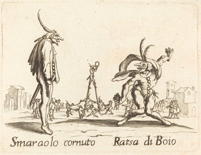Smaralo Cornuto and Ratsa di Boio by After Jacques Callot