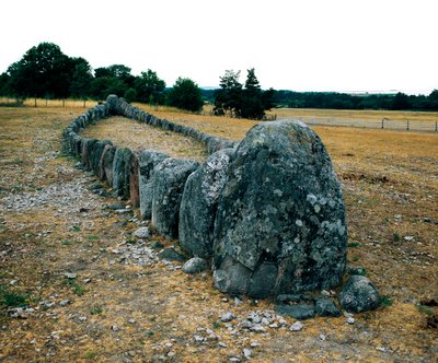 Alignment of stones in the shape of a ship, prehistoric tomb of Gannarve. Bronze Age. Dim 5x29 m Visby, Sweden by Age Bronze
