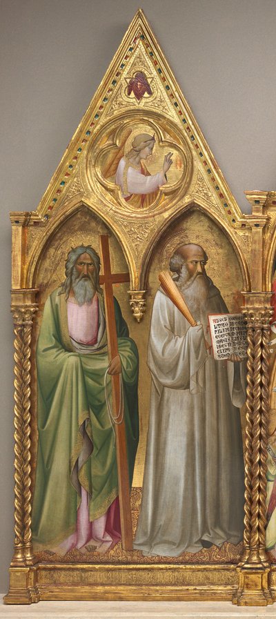 Saint Andrew and Saint Benedict with the Archangel Gabriel (left panel) by Agnolo Gaddi
