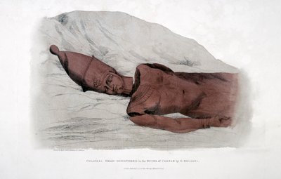 Colossal Head Discovered in the Ruins of Carnak by G Belzoni by Agostino Aglio
