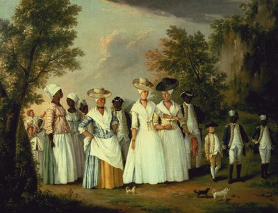 Three Ladies with two Children and eight Servants by Agostino Brunias