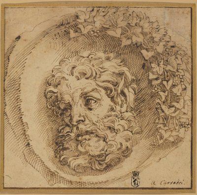 Head of a Faun in a Concave Roundel by Agostino Carracci